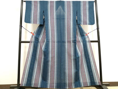 平和屋着物∴夏物　阿波しじら織　浴衣　間道　綿　逸品　未使用　DABI8728cd