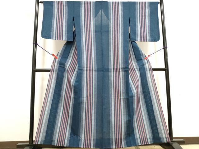平和屋着物∴夏物　阿波しじら織　浴衣　間道　綿　逸品　未使用　DABI8728cd