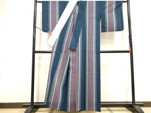 平和屋着物∴夏物　阿波しじら織　浴衣　間道　綿　逸品　未使用　DABI8728cd