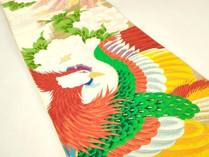 平和屋着物▼六通柄袋帯　唐織　鳳凰菊牡丹文　金銀糸　正絹　逸品　DABH6982az