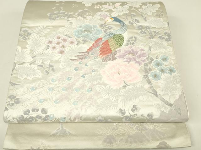 平和屋着物▼六通柄袋帯　唐織　静寂　休み鳥牡丹文　金銀糸　正絹　逸品　DABH6968az