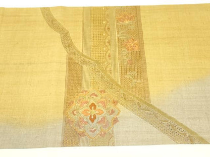 平和屋着物●中国三大刺繍　スワトウ刺繍　汕頭刺繍　総刺繍　太鼓柄袋帯　紬地　正倉院花文　正絹　逸品　DABH6976az
