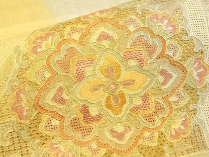 平和屋着物●中国三大刺繍　スワトウ刺繍　汕頭刺繍　総刺繍　太鼓柄袋帯　紬地　正倉院花文　正絹　逸品　DABH6976az