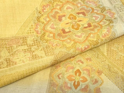 平和屋着物●中国三大刺繍　スワトウ刺繍　汕頭刺繍　総刺繍　太鼓柄袋帯　紬地　正倉院花文　正絹　逸品　DABH6976az