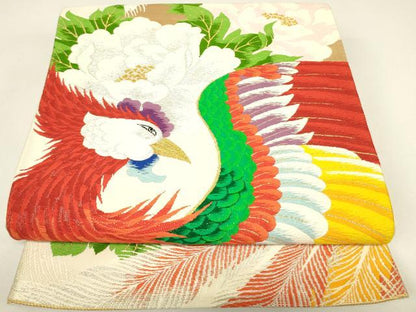 平和屋着物▼六通柄袋帯　唐織　鳳凰菊牡丹文　金銀糸　正絹　逸品　DABH6982az