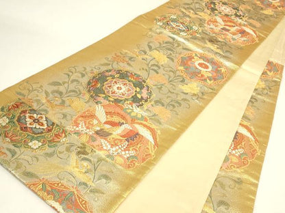 平和屋着物▼六通柄袋帯　耀金　正倉院鳳凰花文　正絹　逸品　DABJ1014az