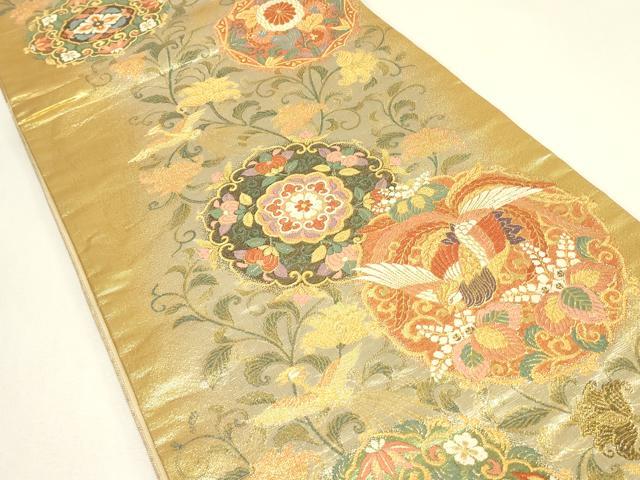 平和屋着物▼六通柄袋帯　耀金　正倉院鳳凰花文　正絹　逸品　DABJ1014az