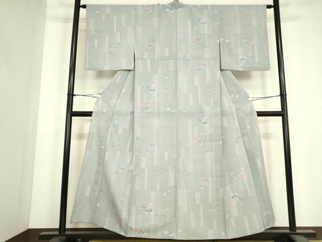 平和屋着物▽小紋　単衣　草花文　洗える着物　DABJ1071az