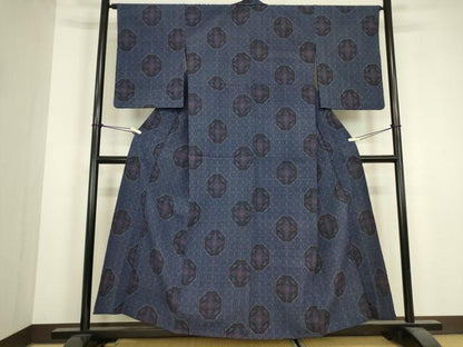 平和屋着物▽本塩沢　単衣　正倉院花文　正絹　逸品　DABJ1086az