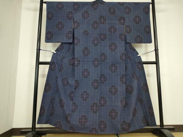 平和屋着物▽本塩沢　単衣　正倉院花文　正絹　逸品　DABJ1086az