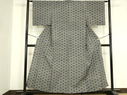 平和屋着物▽上質な小紋　単衣　麻の葉文　綿　逸品　DABJ1096az