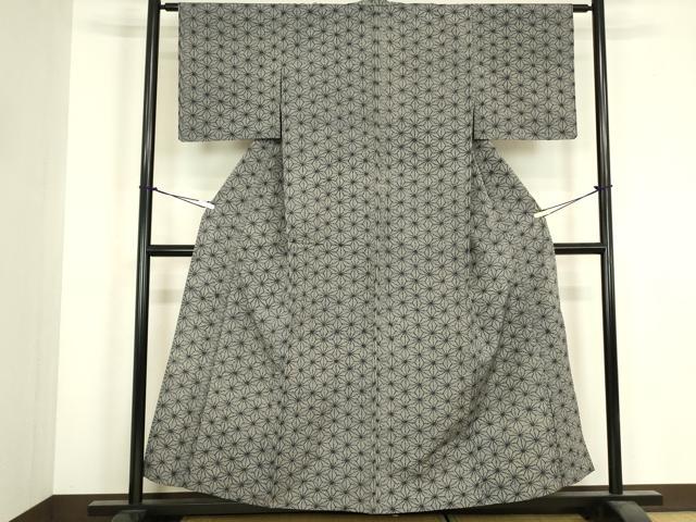平和屋着物▽上質な小紋　単衣　麻の葉文　綿　逸品　DABJ1096az