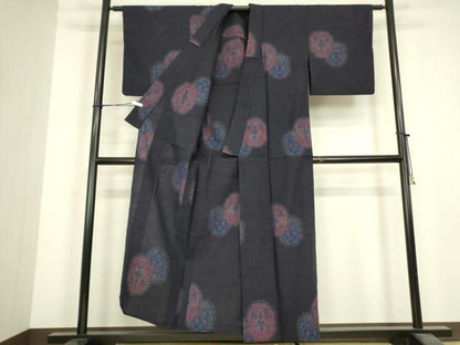 平和屋着物▽上質な紬　単衣　鏡裏花文　正絹　逸品　DABJ1106az