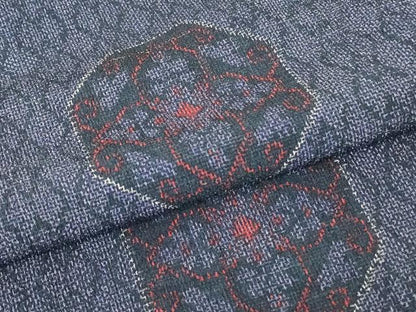 平和屋着物▽本塩沢　単衣　正倉院花文　正絹　逸品　DABJ1086az