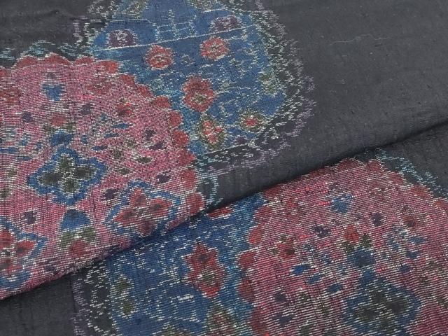 平和屋着物▽上質な紬　単衣　鏡裏花文　正絹　逸品　DABJ1106az