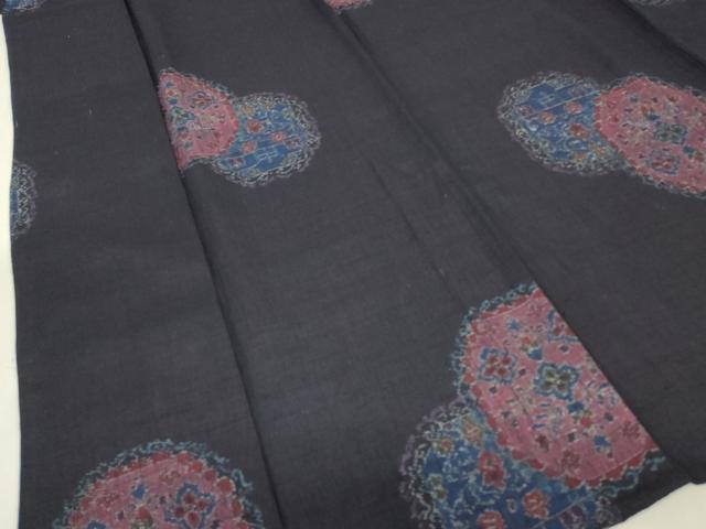 平和屋着物▽上質な紬　単衣　鏡裏花文　正絹　逸品　DABJ1106az
