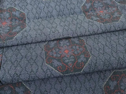 平和屋着物▽本塩沢　単衣　正倉院花文　正絹　逸品　DABJ1086az