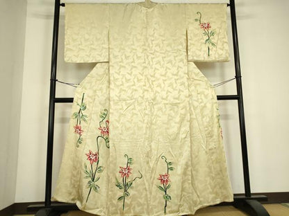 平和屋着物▽訪問着　単衣　草花文　ろうけつ染め　正絹　逸品　DABJ1087az