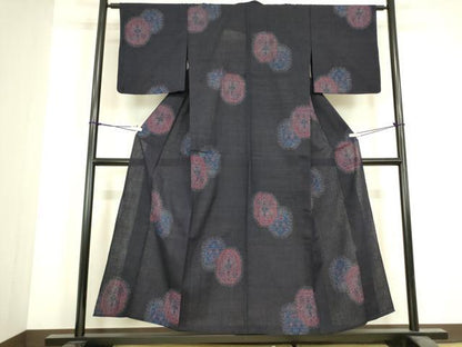 平和屋着物▽上質な紬　単衣　鏡裏花文　正絹　逸品　DABJ1106az