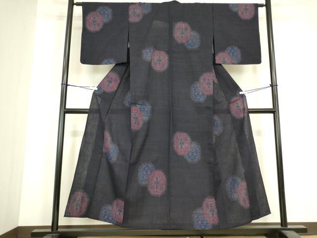 平和屋着物▽上質な紬　単衣　鏡裏花文　正絹　逸品　DABJ1106az
