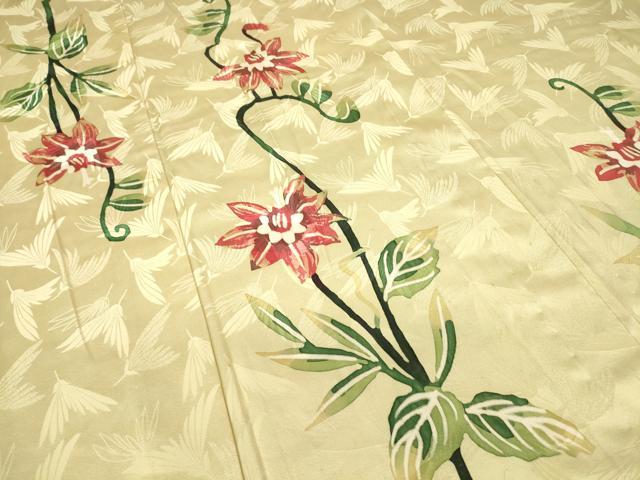 平和屋着物▽訪問着　単衣　草花文　ろうけつ染め　正絹　逸品　DABJ1087az