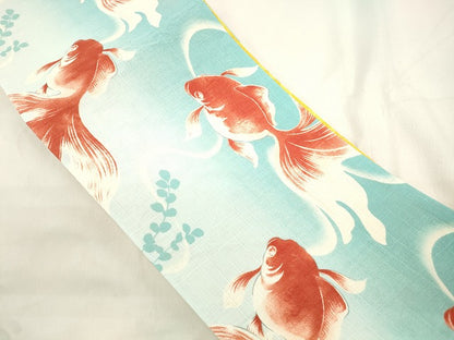 平和屋着物●両面　半幅帯　金魚　麻の葉　綿　逸品　未使用　CABK8587dy