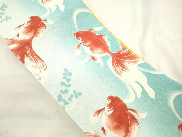平和屋着物●両面　半幅帯　金魚　麻の葉　綿　逸品　未使用　CABK8588dy