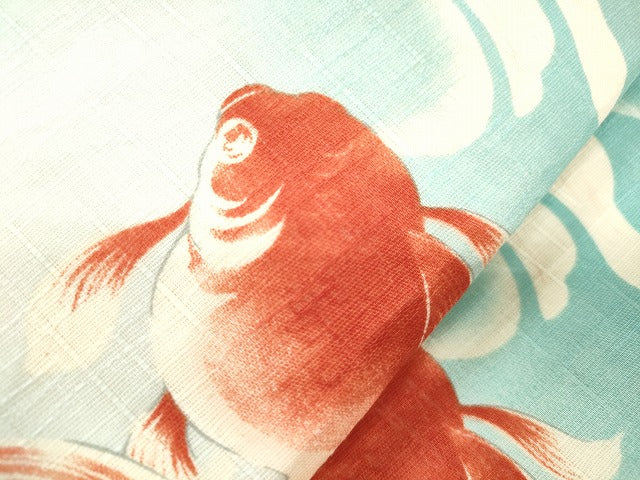 平和屋着物●両面　半幅帯　金魚　麻の葉　綿　逸品　未使用　CABK8587dy