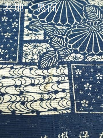 平和屋着物＊夏物　浴衣　反物　着尺　無形文化戝長板藍染　綿絽　注染　草花文　 綿　逸品　未使用　DABJ0655zy