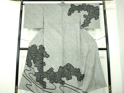 平和屋着物●訪問着　総絞り　流水菊　黒地　正絹　逸品　DABI6220ps