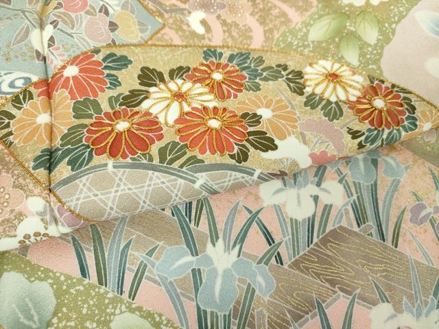 平和屋着物●訪問着　駒刺繍　地紙八つ橋花文　金彩　三越扱い　正絹　逸品　DABI6237ps