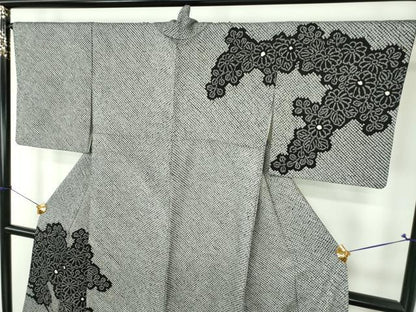 平和屋着物●訪問着　総絞り　流水菊　黒地　正絹　逸品　DABI6220ps