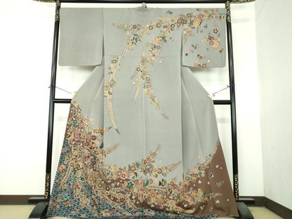 平和屋着物●中国三大刺繍　スワトウ相良刺繍　汕頭相良刺繍　総刺繍　訪問着　雪輪花文　鬼しぼ縮緬　金糸　正絹　逸品　DABI6236ps