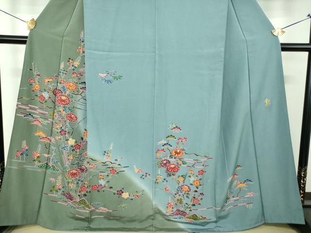平和屋着物●訪問着　作家物　型染　草花文　暈し染め　正絹　逸品　DABI6228ps
