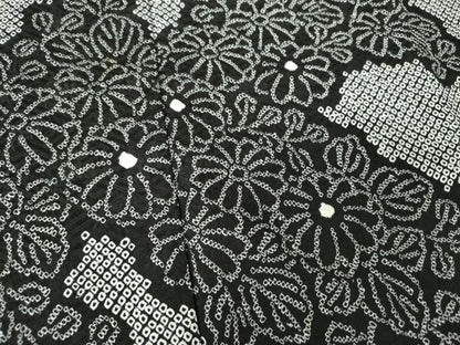 平和屋着物●訪問着　総絞り　流水菊　黒地　正絹　逸品　DABI6220ps