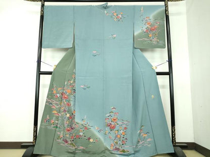 平和屋着物●訪問着　作家物　型染　草花文　暈し染め　正絹　逸品　DABI6228ps