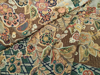 平和屋着物●中国三大刺繍　スワトウ相良刺繍　汕頭相良刺繍　総刺繍　訪問着　雪輪花文　鬼しぼ縮緬　金糸　正絹　逸品　DABI6236ps