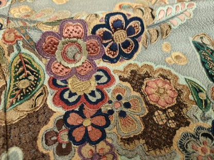 平和屋着物●中国三大刺繍　スワトウ相良刺繍　汕頭相良刺繍　総刺繍　訪問着　雪輪花文　鬼しぼ縮緬　金糸　正絹　逸品　DABI6236ps