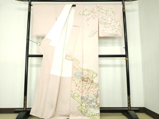 平和屋着物●訪問着　駒刺繍　地紙八つ橋花文　金彩　三越扱い　正絹　逸品　DABI6237ps