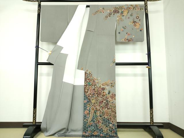平和屋着物●中国三大刺繍　スワトウ相良刺繍　汕頭相良刺繍　総刺繍　訪問着　雪輪花文　鬼しぼ縮緬　金糸　正絹　逸品　DABI6236ps