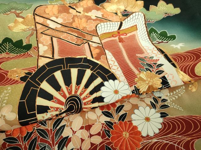 平和屋着物●京友禅の第一人者　松井青々　黒留袖　駒刺繍　御所車流水花文　暈し染め　金彩　正絹　逸品　DABI6227ps