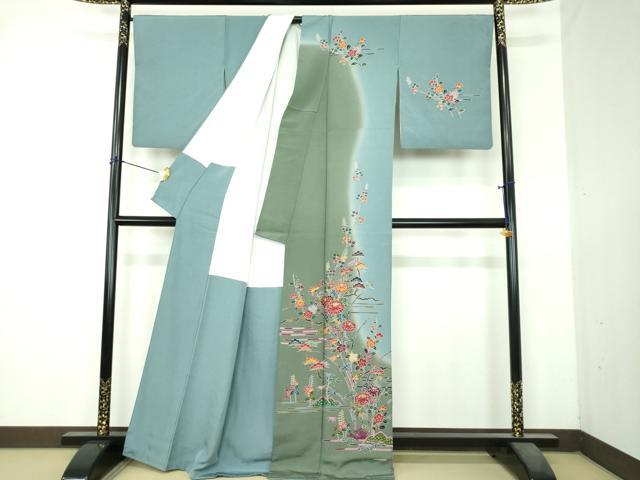 平和屋着物●訪問着　作家物　型染　草花文　暈し染め　正絹　逸品　DABI6228ps