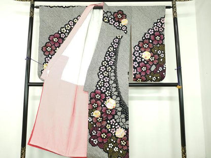 平和屋着物∵女の子　十三参り　子供　振袖　総絞り　刺繍　ラインストーン　花手毬　黒地　金彩　そごう扱い　正絹　逸品　DABI6223ps
