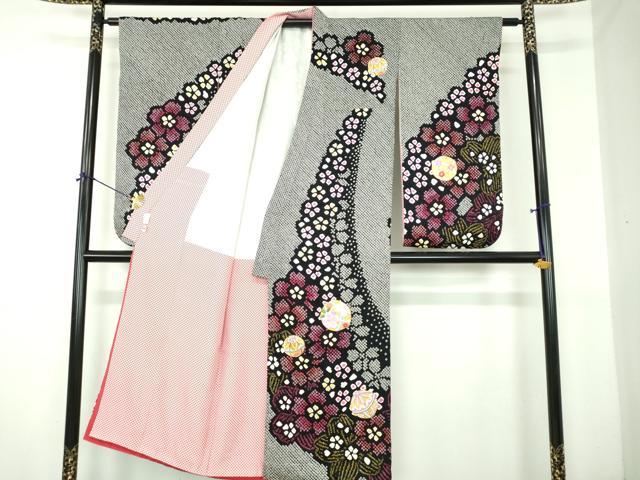 平和屋着物∵女の子　十三参り　子供　振袖　総絞り　刺繍　ラインストーン　花手毬　黒地　金彩　そごう扱い　正絹　逸品　DABI6223ps