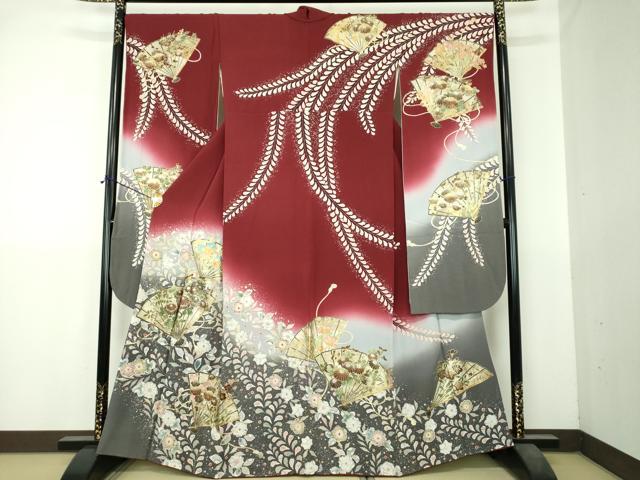 平和屋着物●越後十日町の一流染匠　桐屋・翠山工房　振袖　絞り　檜扇花文　暈し染め　金銀彩　やまと誂製　正絹　逸品　DABI6233ps