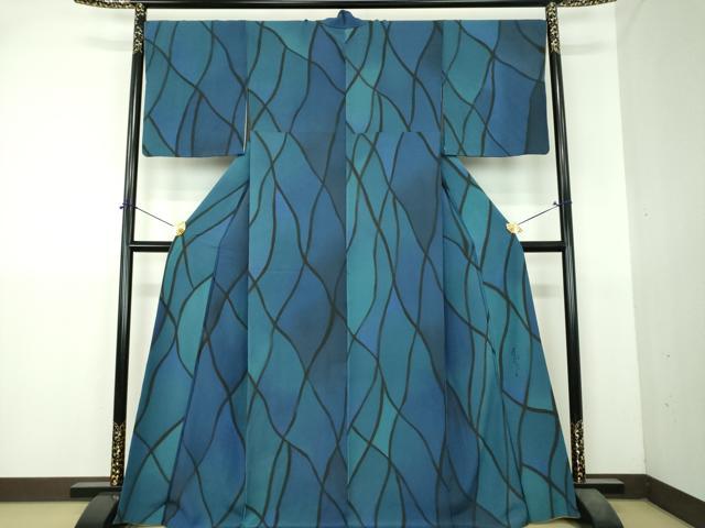 平和屋着物●染色作家　斉藤三才　小紋　抽象文様　反端付き　正絹　逸品　DABI6225ps