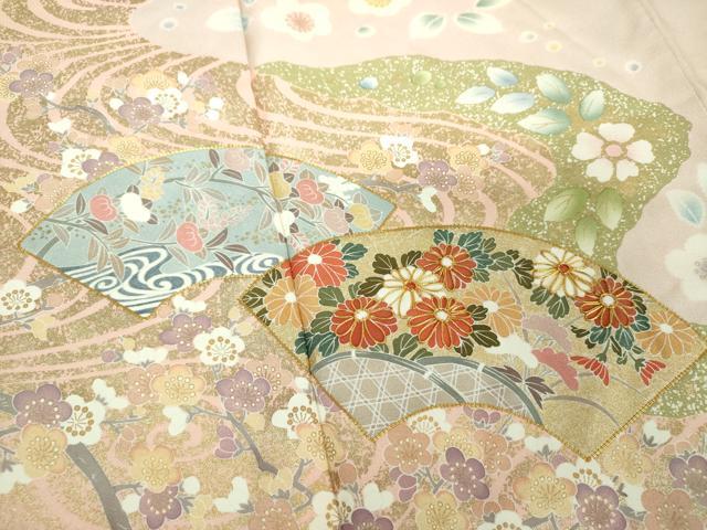 平和屋着物●訪問着　駒刺繍　地紙八つ橋花文　金彩　三越扱い　正絹　逸品　DABI6237ps