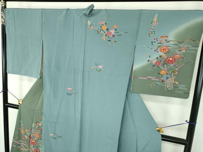 平和屋着物●訪問着　作家物　型染　草花文　暈し染め　正絹　逸品　DABI6228ps