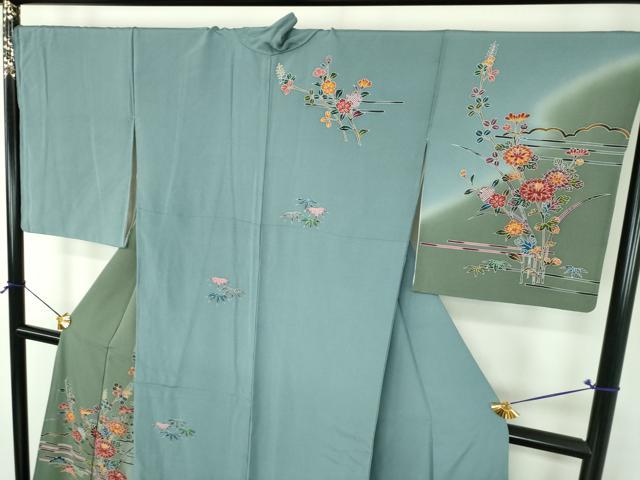 平和屋着物●訪問着　作家物　型染　草花文　暈し染め　正絹　逸品　DABI6228ps