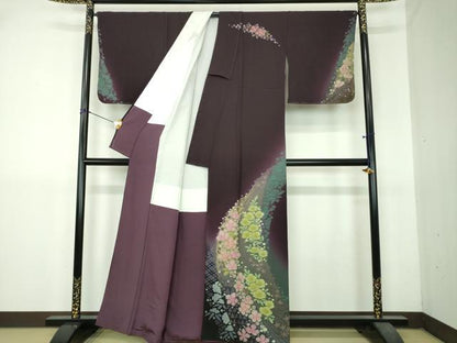 平和屋着物●十日町　名門　滝泰謹製　訪問着　絞り　流水花文　暈し染め　金彩　正絹　逸品　DABI6229ps